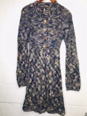Free People Size Small Open Knit Cardigan Blue Boho Duster Sweater